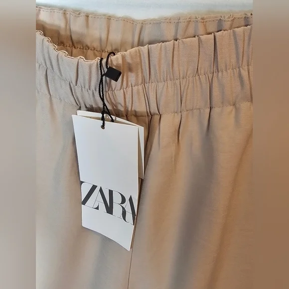 Zara Khaki Satin Cropped Trousers Women's Size Small NWT - Picture 12 of 12